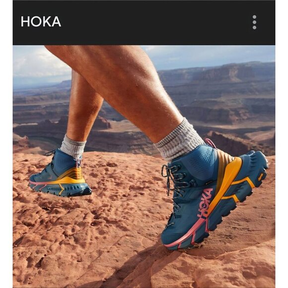 Hoka 14D Mens Tennine Hike GTX Blue Vibram Gortex Hi Lace Platform Sneakers NEW - Picture 2 of 16